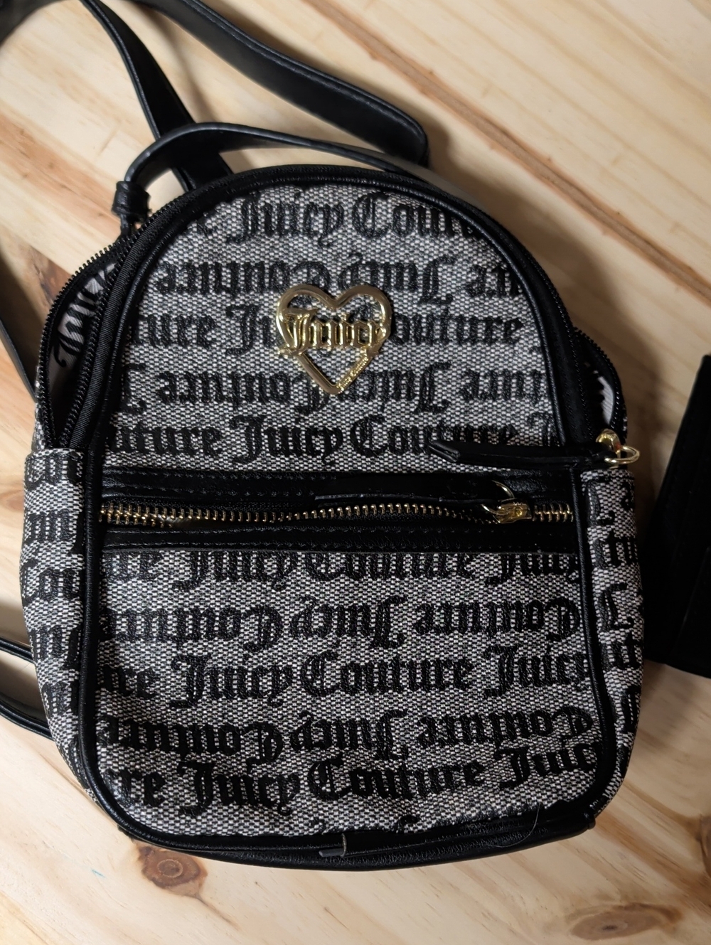 Juicy Couture Black & Gray Logo Mini Crossbody Bag with Gold Heart